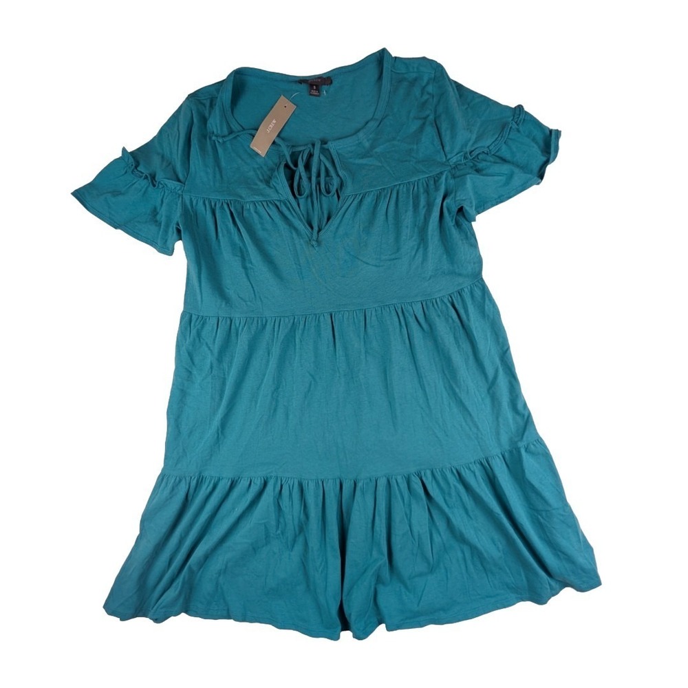 J. Crew Broken-in Jersey Tiered Mini Dress Deep Patina Green Size Small NWT